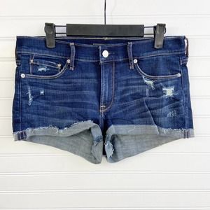 VINTAGE Y2K Abercrombie & Fitch 28 Distressed  
Cuff Dark Wash Denim Shorts
